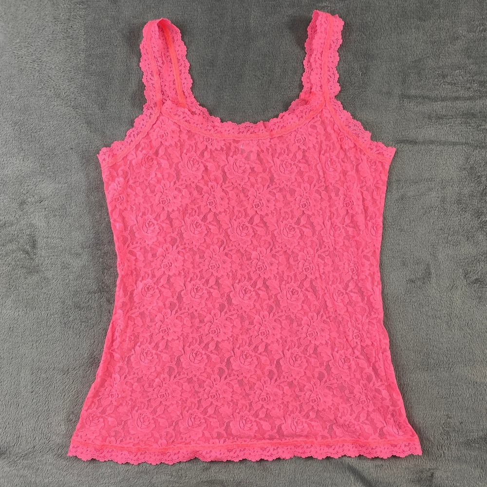 Hanky‎ Panky Lace Camisole Women XL Pink Floral Rose Scalloped Trim Tank USA
